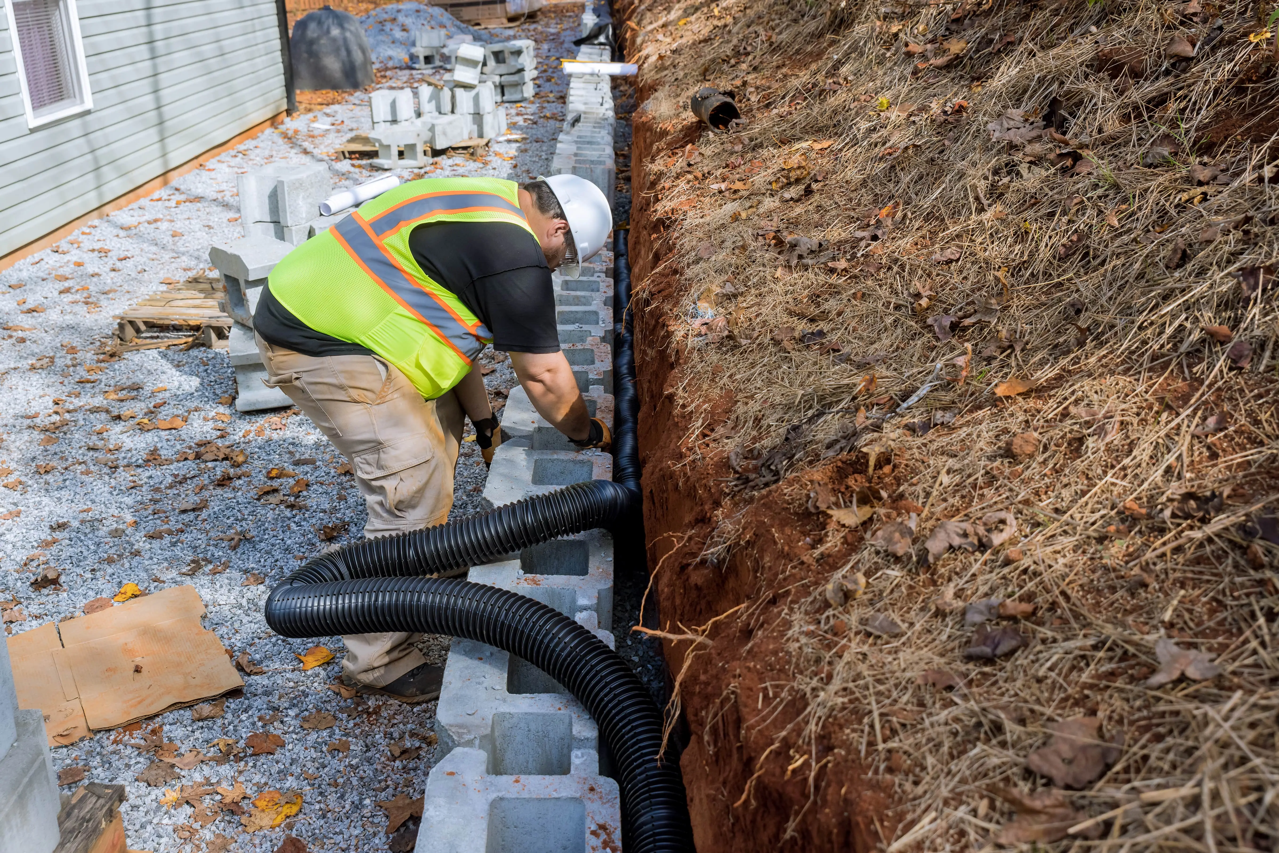 laying-a-drainage-pipe-for-rainwater-in-retaining